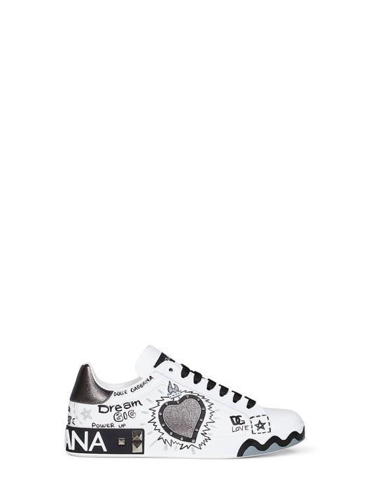White hand-painted leather Portofino low-top sneakers