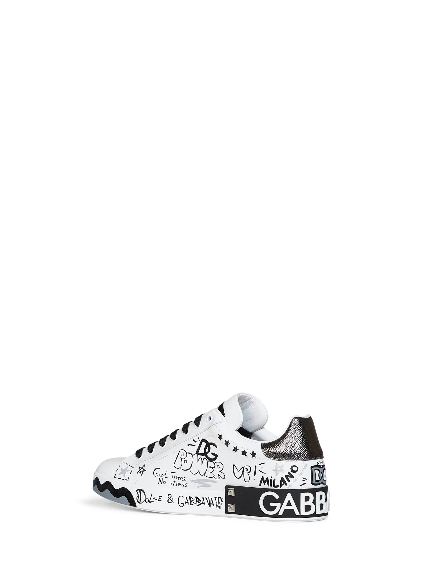 White hand-painted leather Portofino low-top sneakers