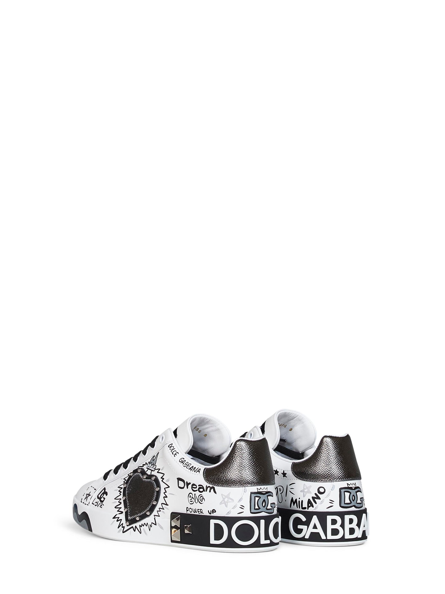 White hand-painted leather Portofino low-top sneakers