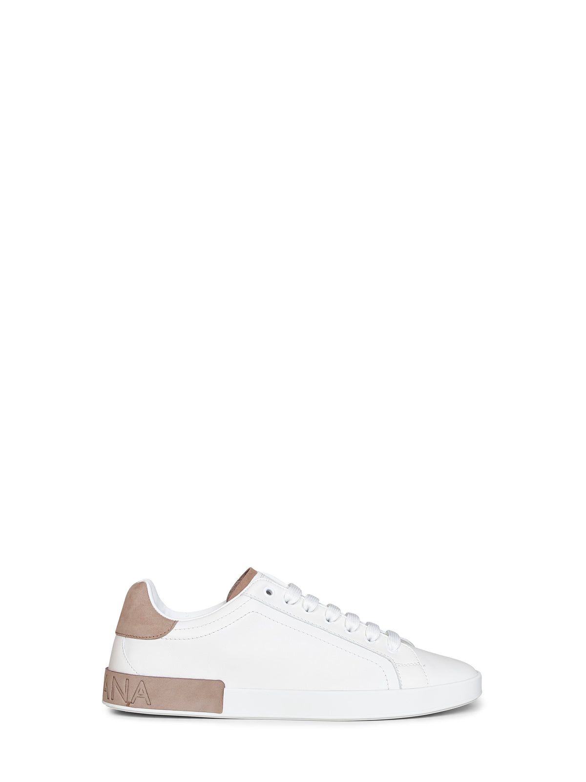 Sneakers basse Portofino in vitello nappato e nabuk bianco e tortora