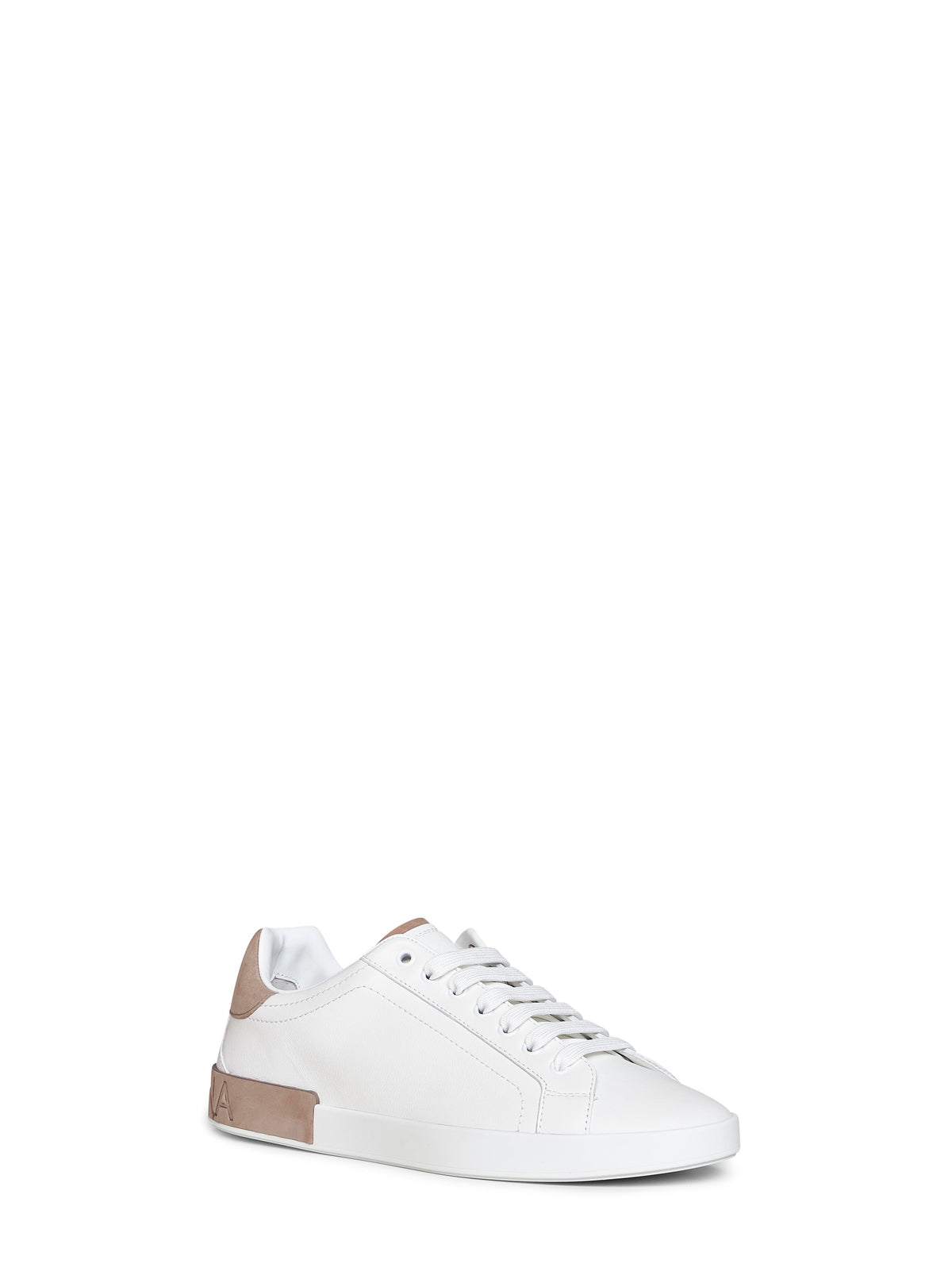Sneakers basse Portofino in vitello nappato e nabuk bianco e tortora