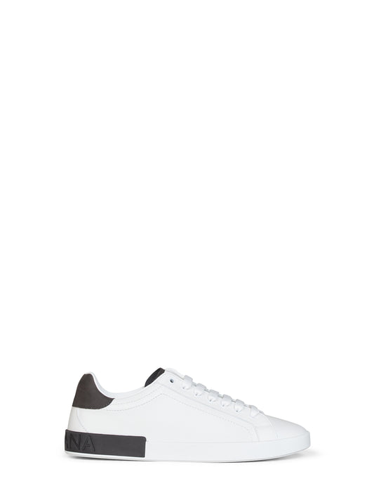White and dark grey nappa calfskin leather and nubuck Portofino low-top sneakers