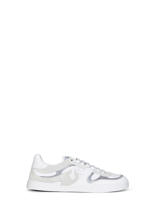 Sneakers Portofino in vitello nappato e crosta bianco e ghiaccio