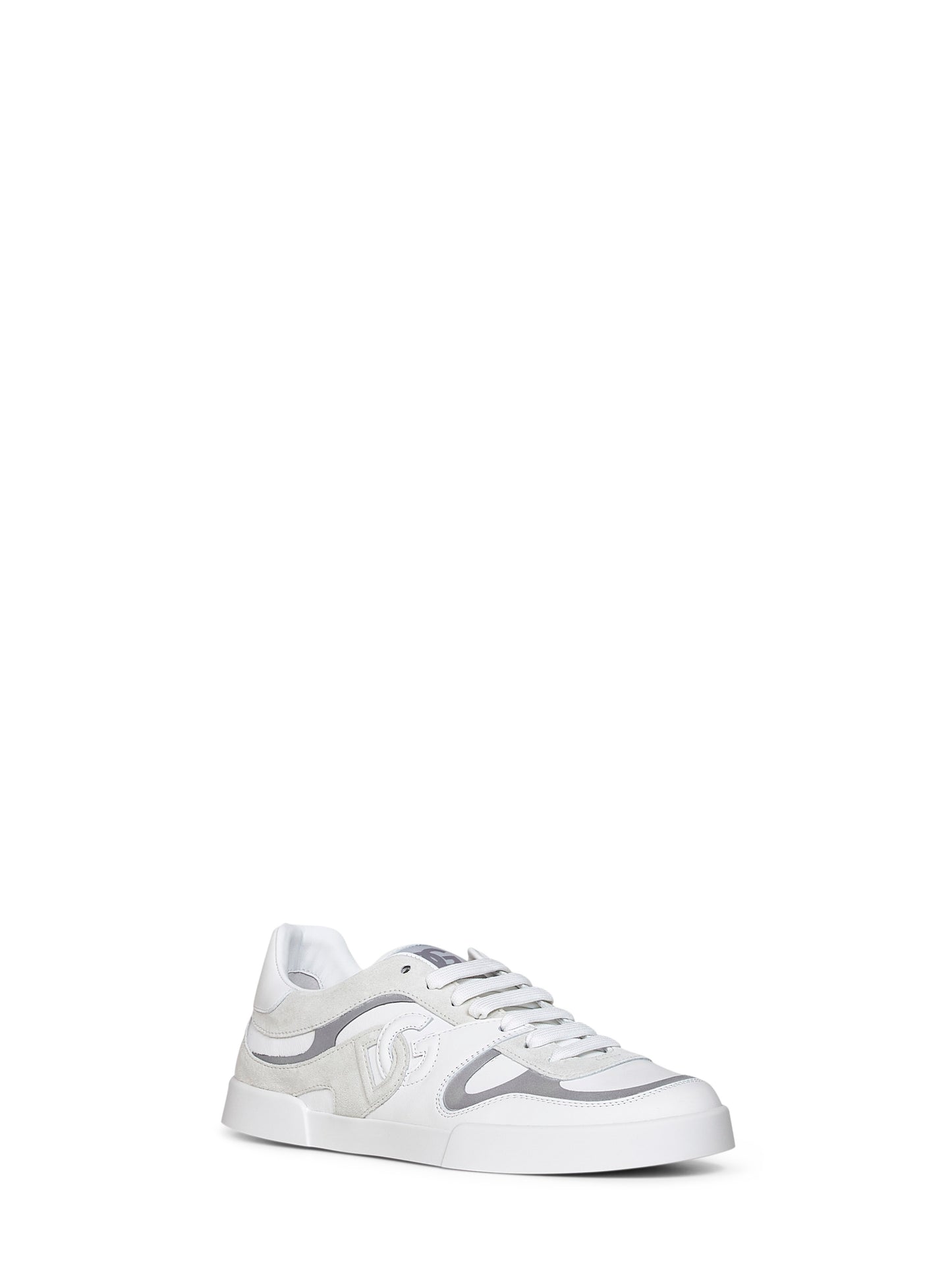 White and ice nappa calfskin and suede Portofino sneakers
