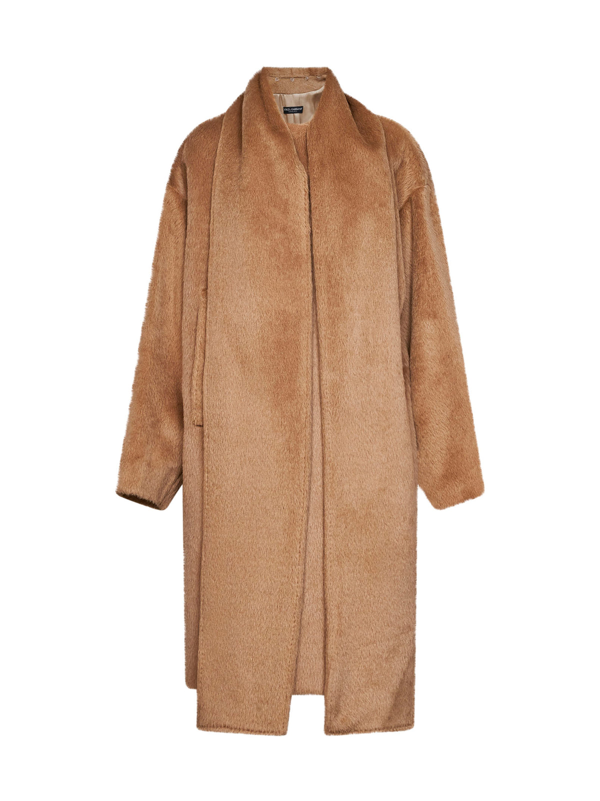 Cappotto con sciarpa in alpaca e lana vergine beige scuro