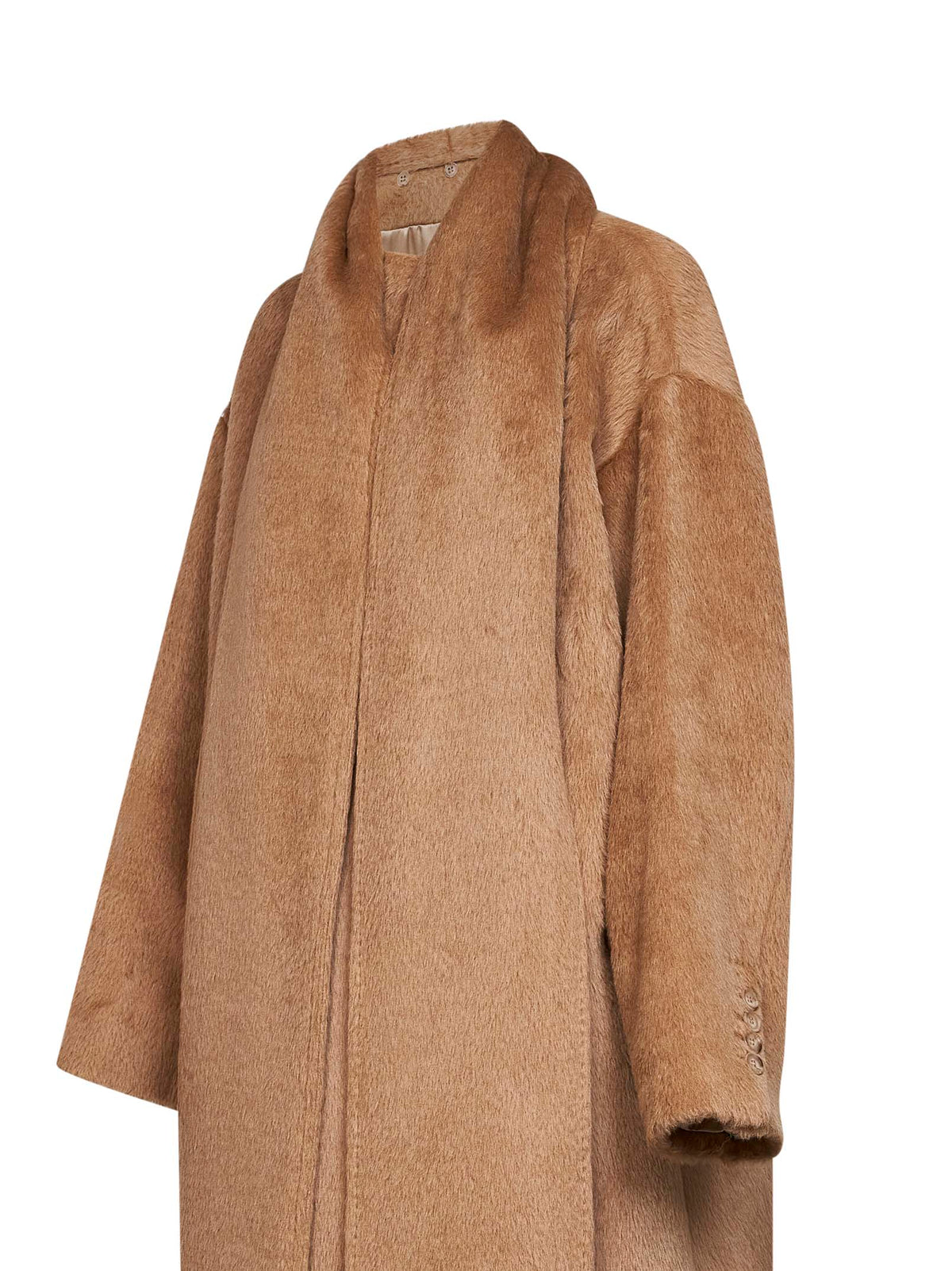 Cappotto con sciarpa in alpaca e lana vergine beige scuro