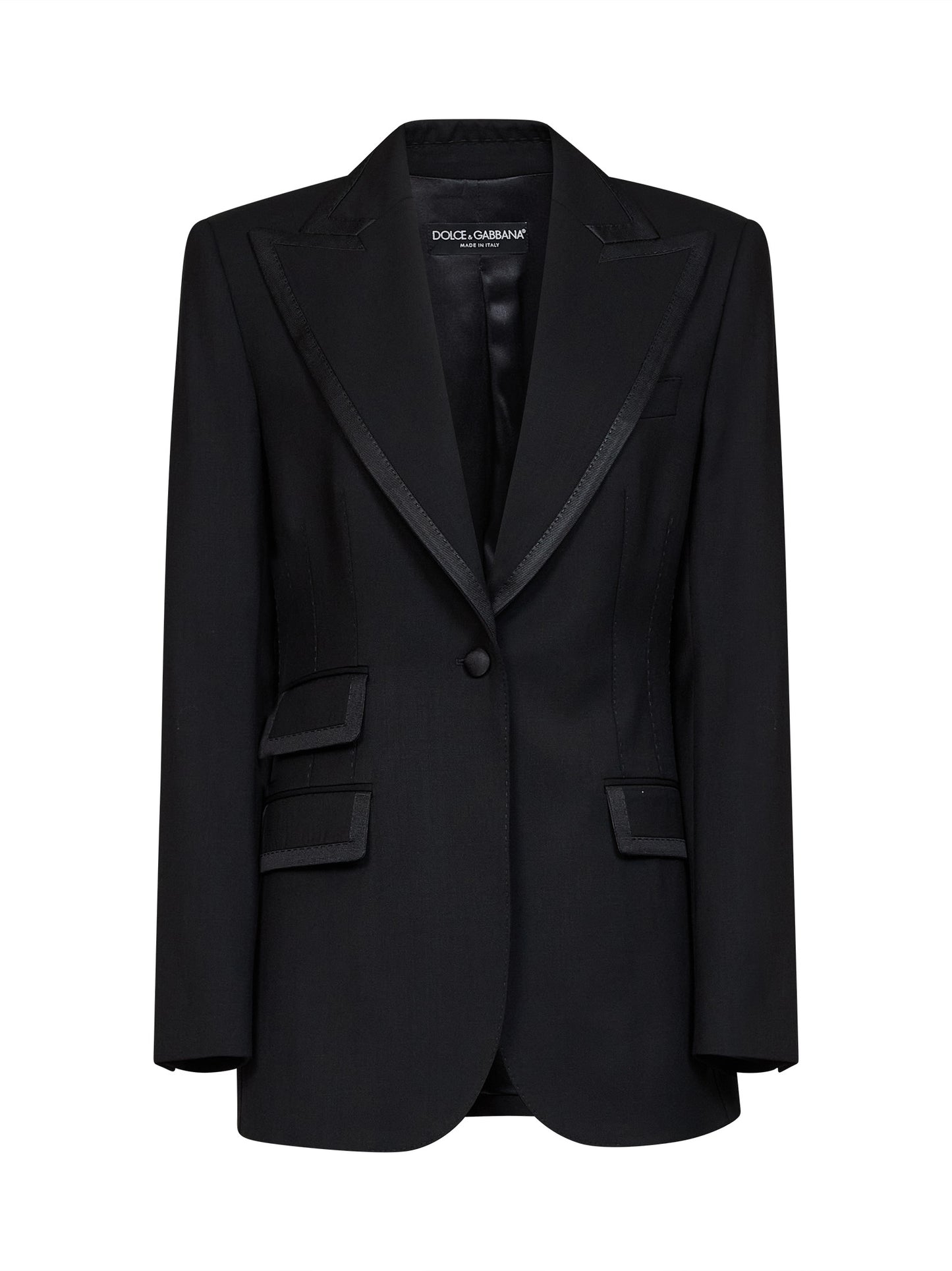 Giacca monopetto Turlington in saia stretch nera