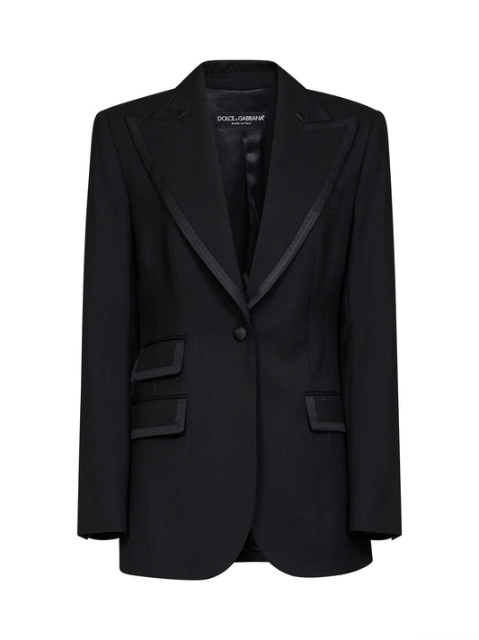 Black stretch twill Turlington single-breasted jacket