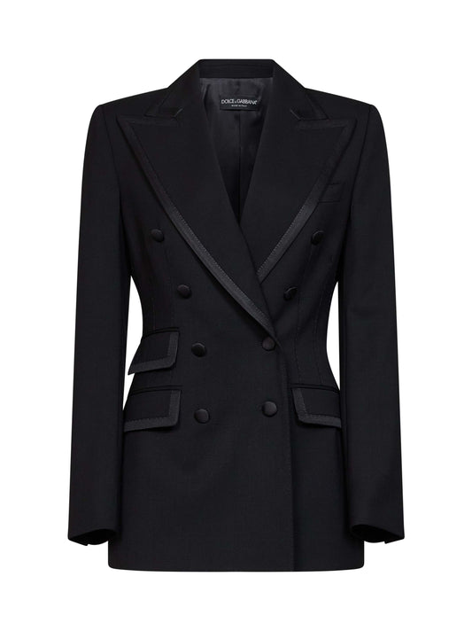 Black stretch twill Turlington double-breasted jacket