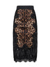 Leopard-print satin and lace pencil midi skirt
