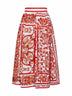 Orange Maiolica-print pleated poplin midi skirt