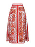 Orange Maiolica-print pleated poplin midi skirt