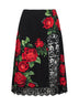 Black Rose-print silk-blend and black flared midi skirt