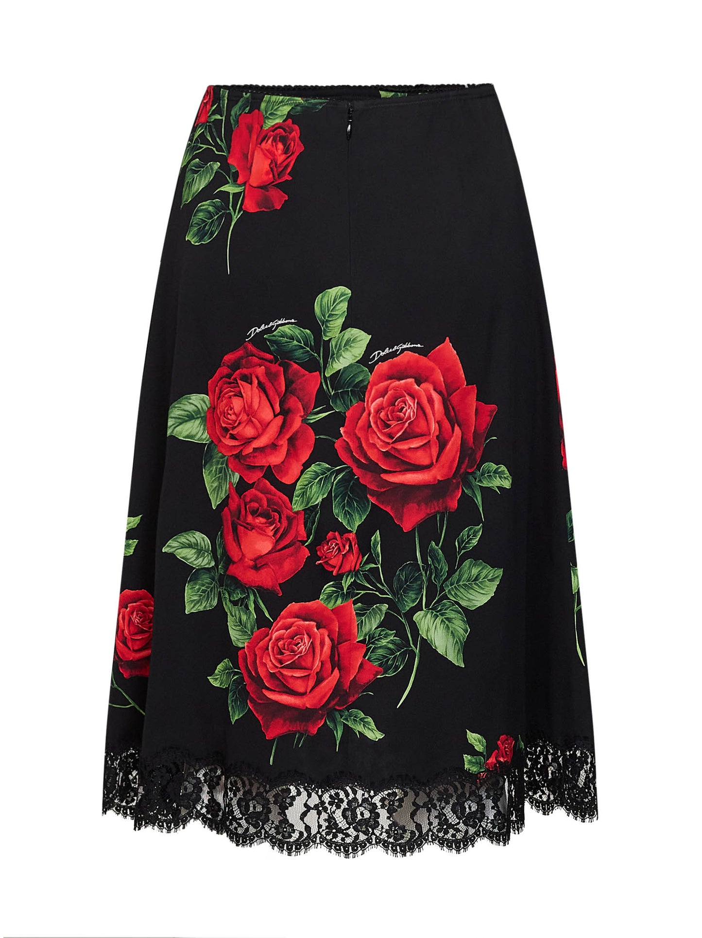 Black Rose-print silk-blend and black flared midi skirt