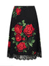 Black Rose-print silk-blend and black flared midi skirt