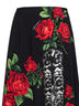 Black Rose-print silk-blend and black flared midi skirt