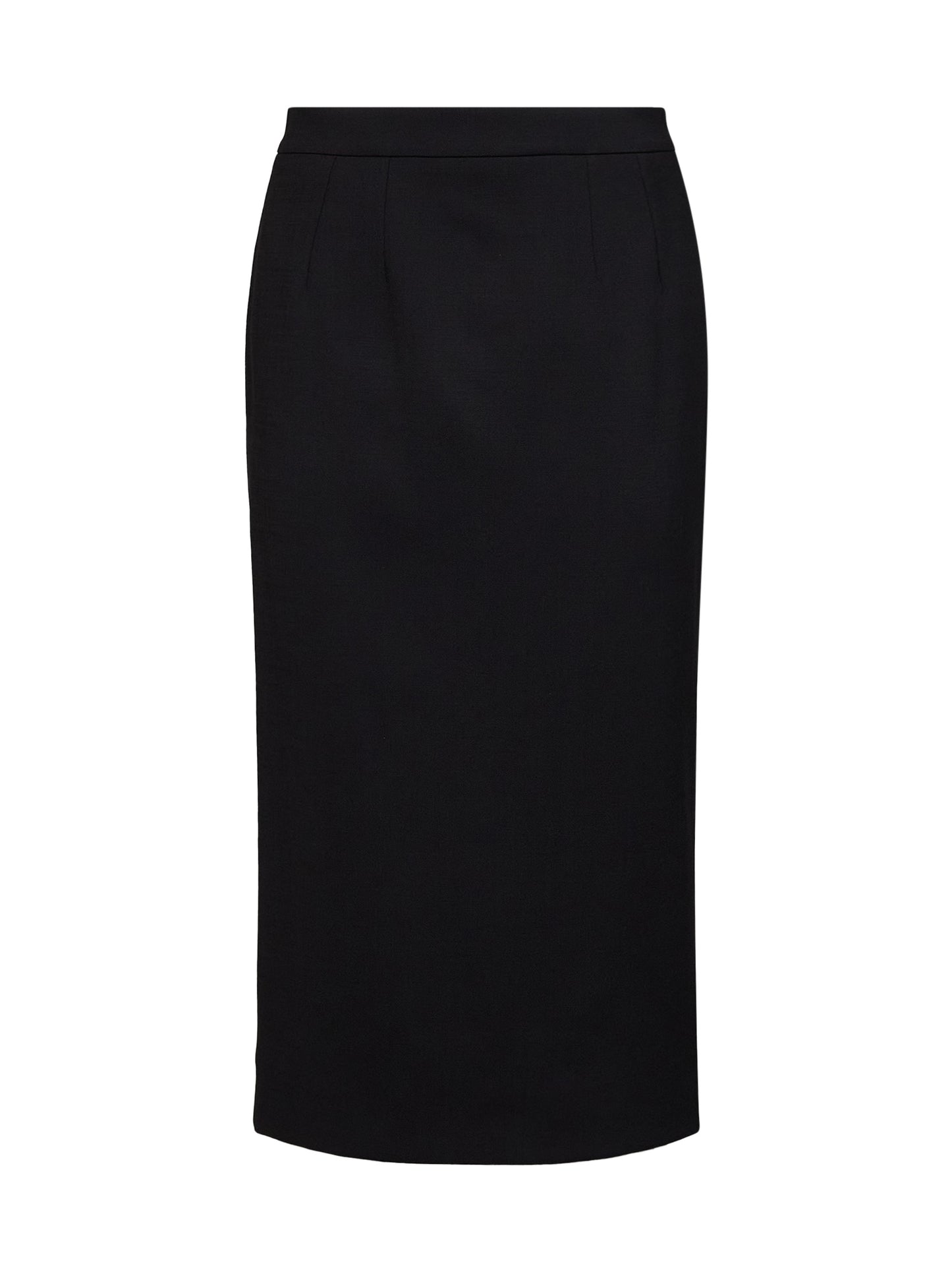 Black stretch wool midi pencil skirt