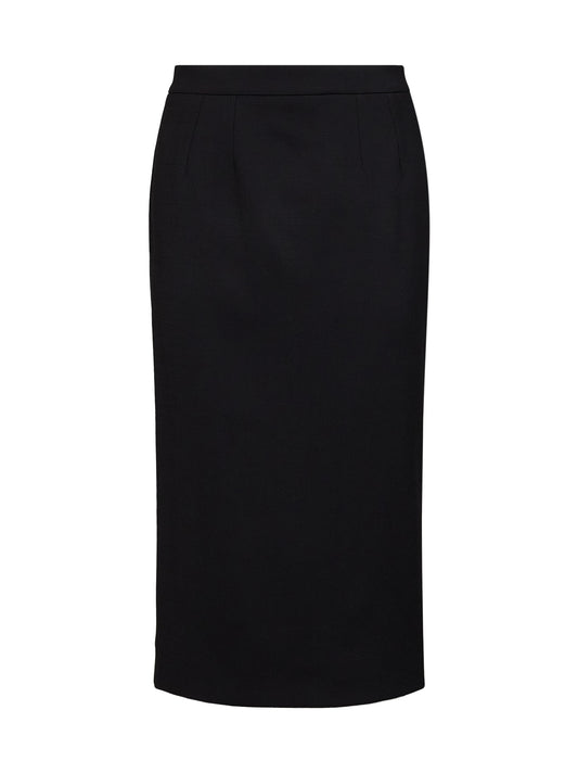 Black stretch wool midi pencil skirt