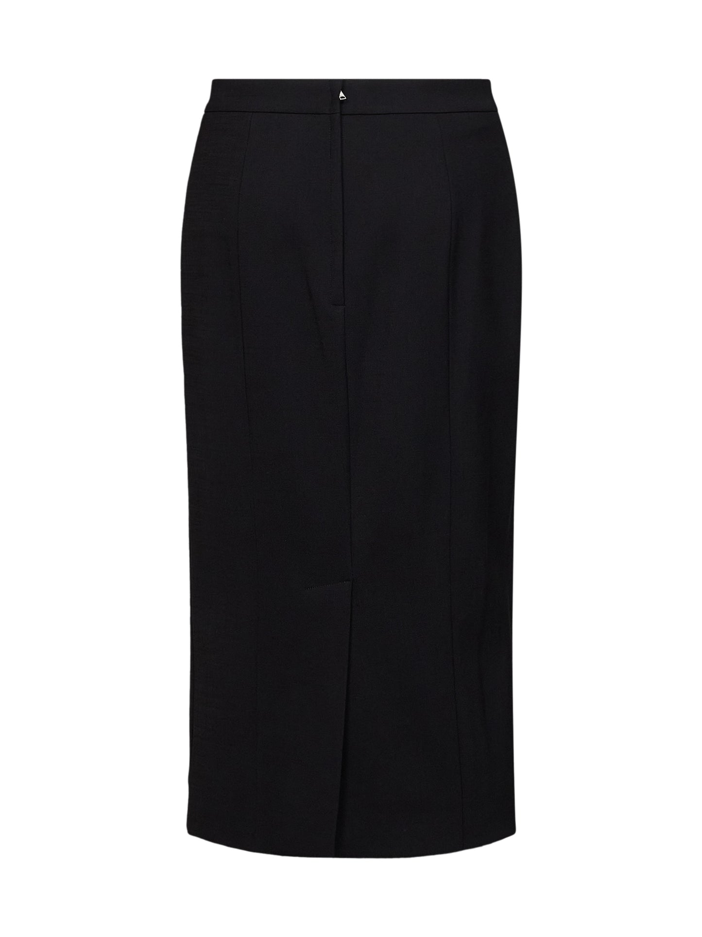 Black stretch wool midi pencil skirt