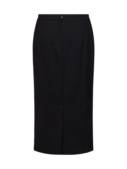 Black stretch wool midi pencil skirt