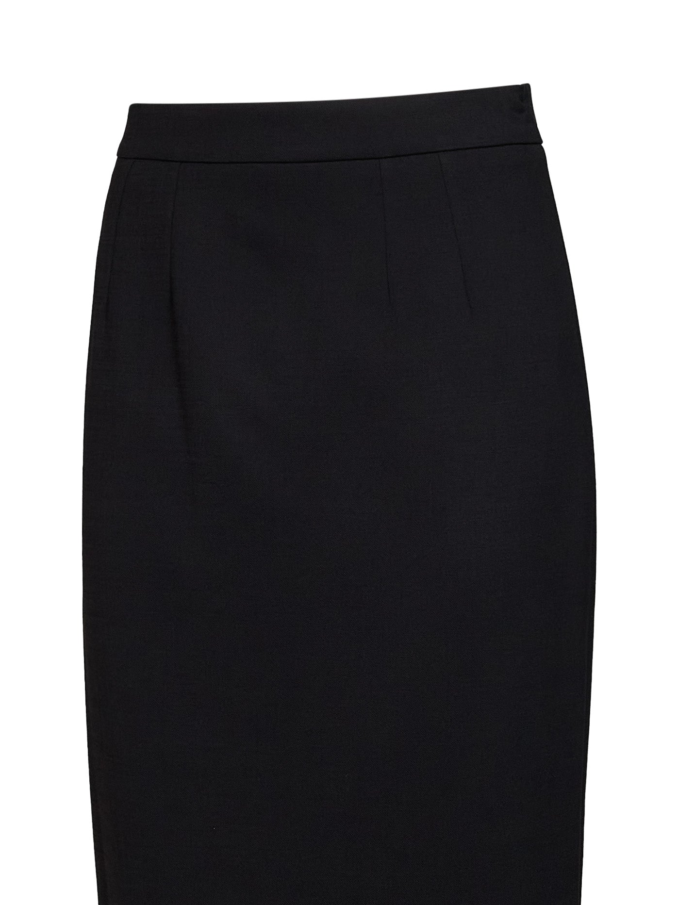 Black stretch wool midi pencil skirt
