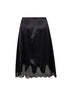 Gonna midi in raso nero con inserti in pizzo