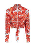 Camicia corta con fiocco in popeline stampa Maiolica arancione