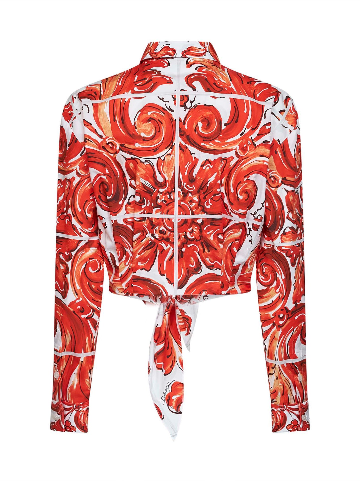 Camicia corta con fiocco in popeline stampa Maiolica arancione