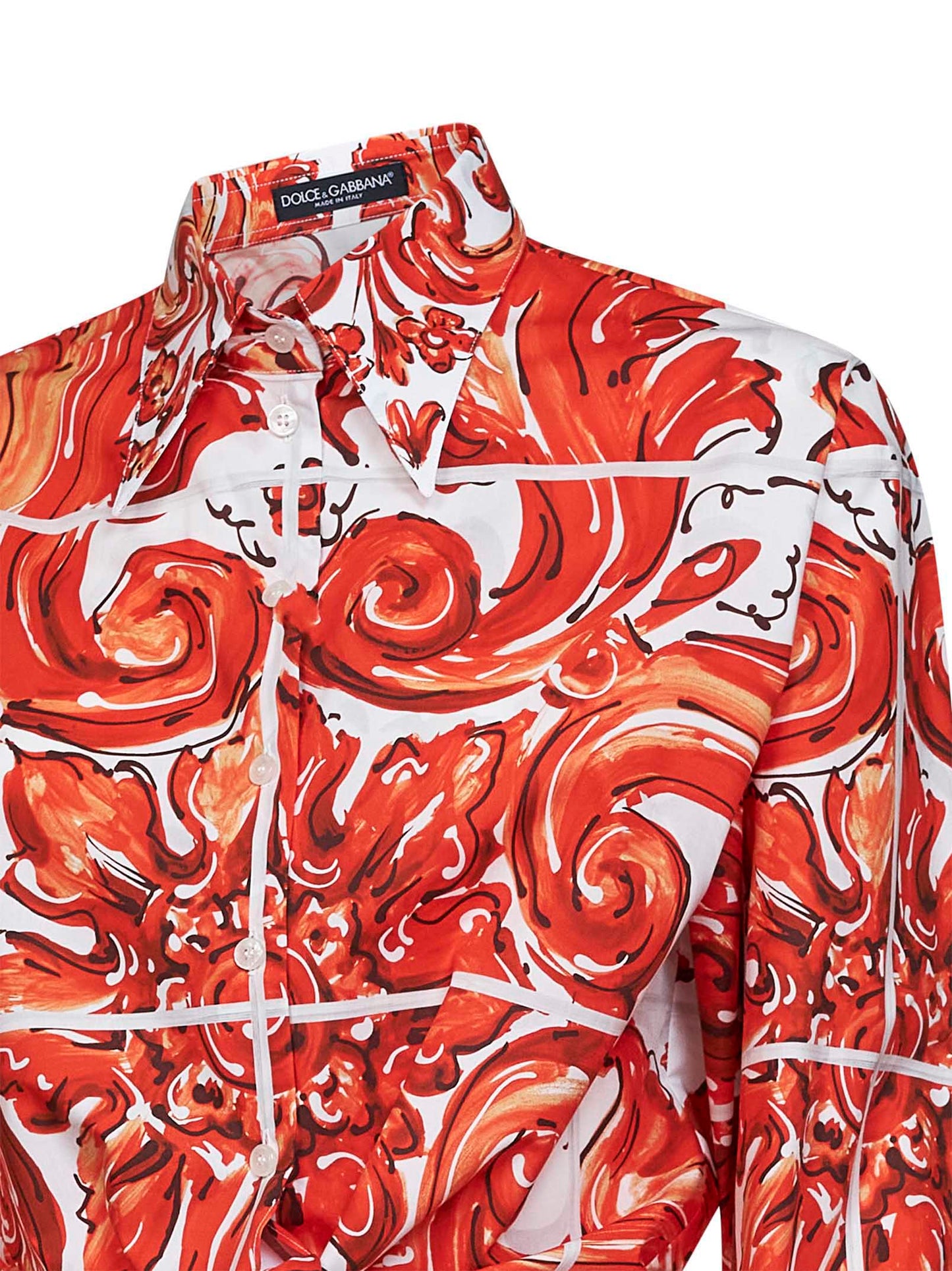 Camicia corta con fiocco in popeline stampa Maiolica arancione