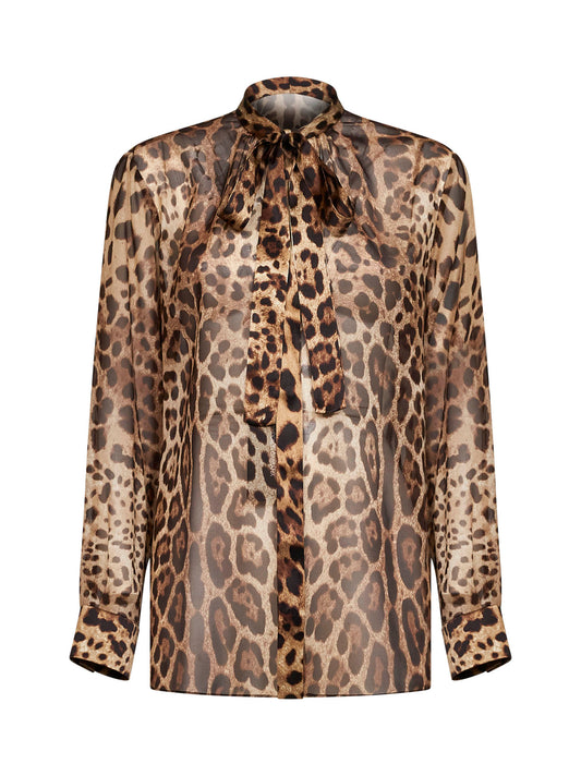 Leo-print georgette shirt