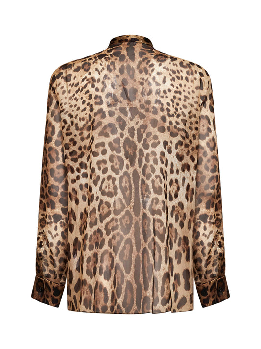 Leo-print georgette shirt