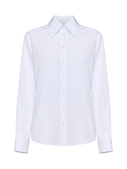 Camicia a doppio colletto in popeline di cotone bianco