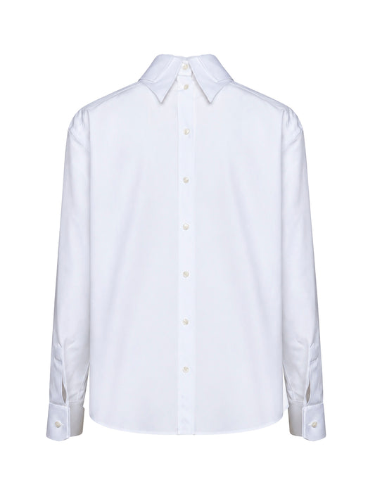 Camicia a doppio colletto in popeline di cotone bianco