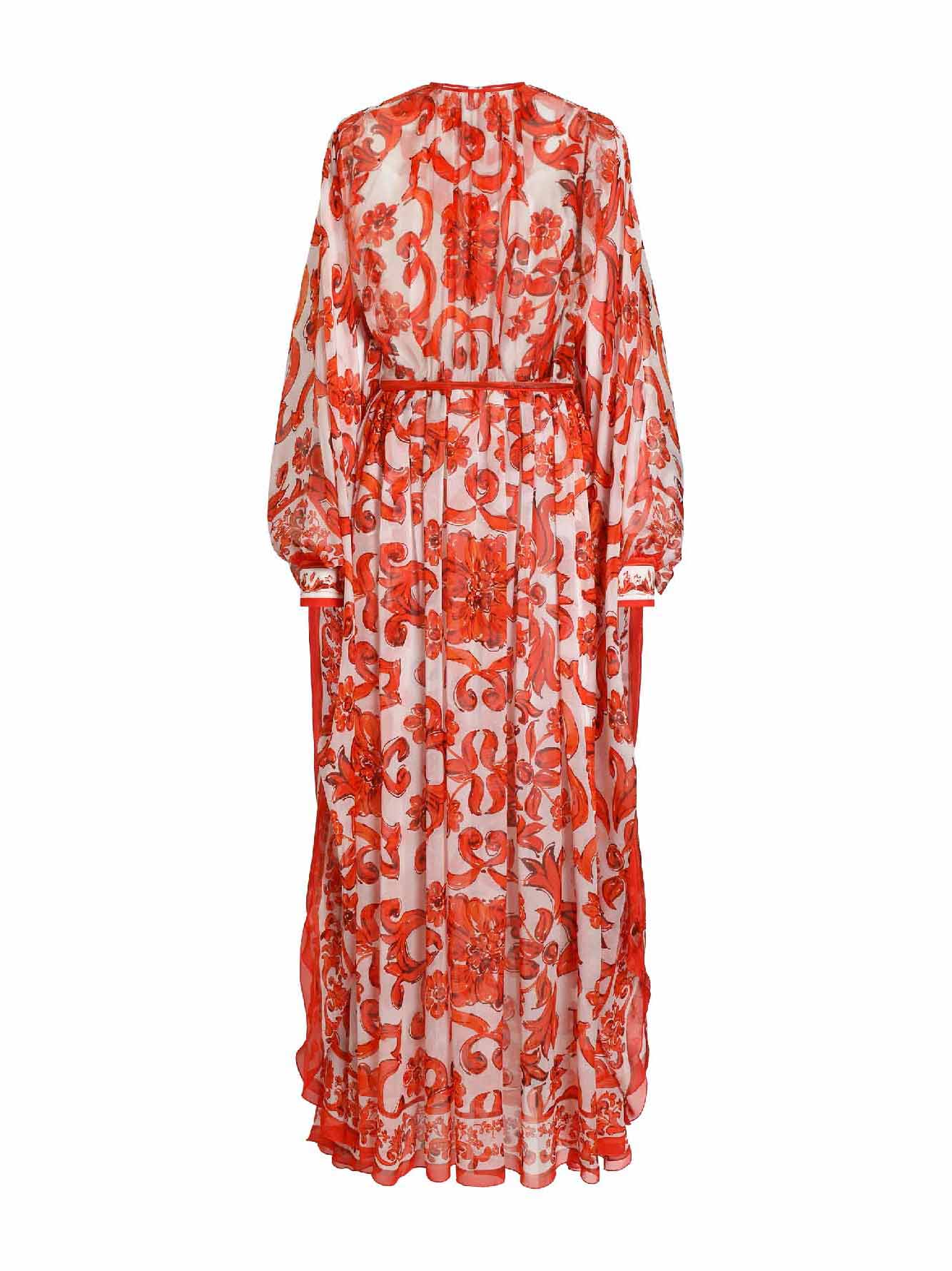 Orange Maiolica-print silk kaftan long dress