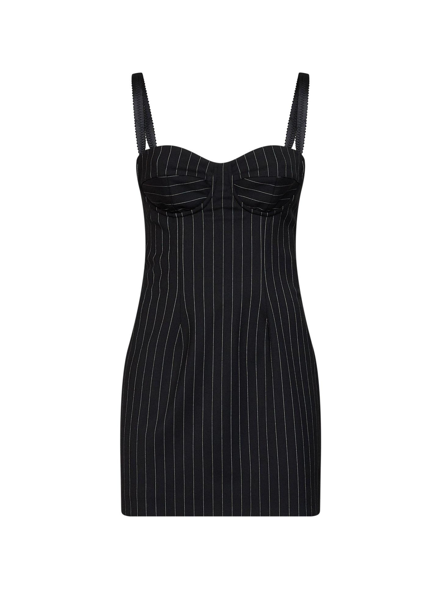 Miniabito bustier in lana gessata stretch nera