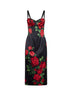 Black Rose-print stretch satin midi bustier dress