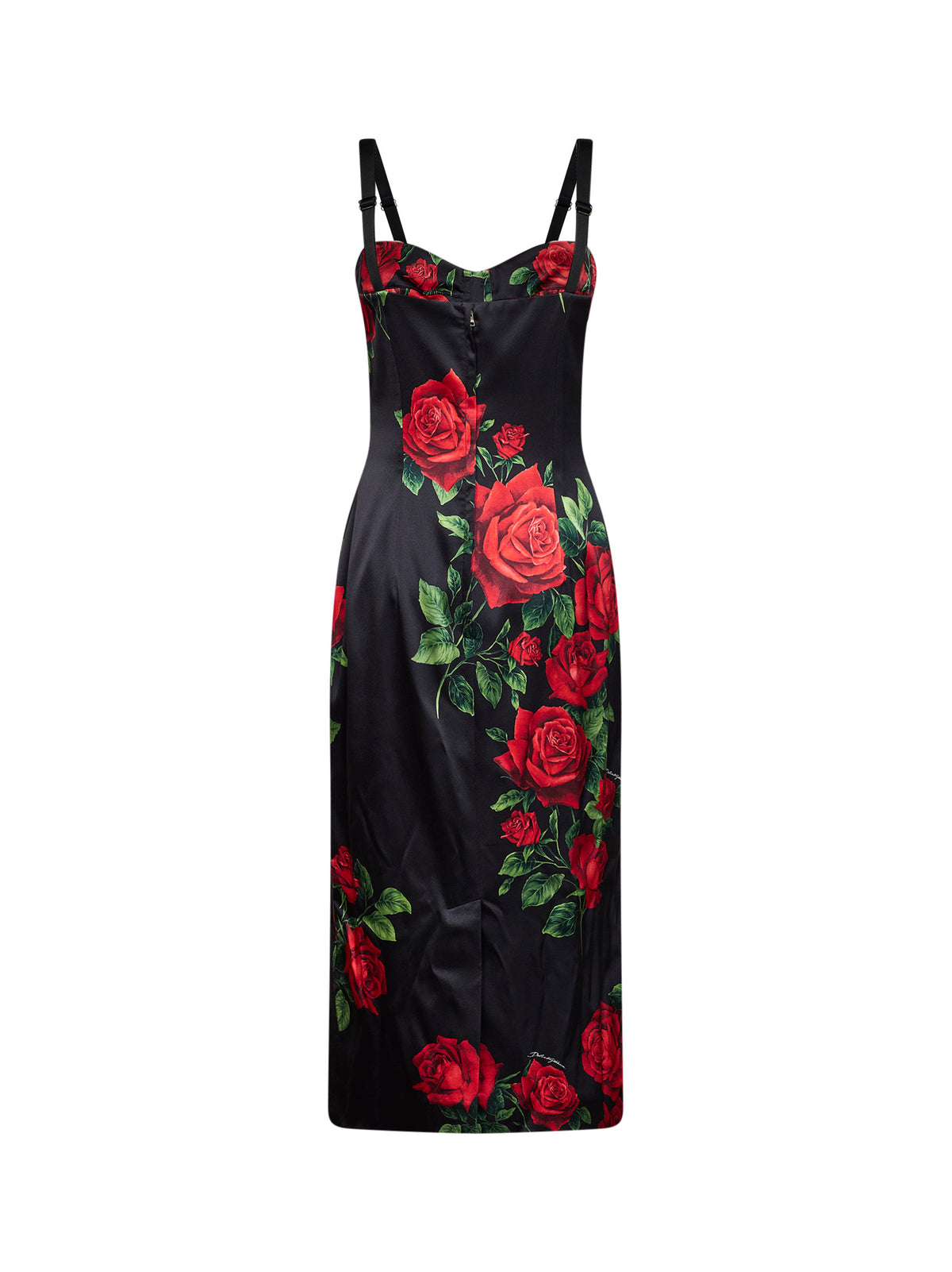 Black Rose-print stretch satin midi bustier dress