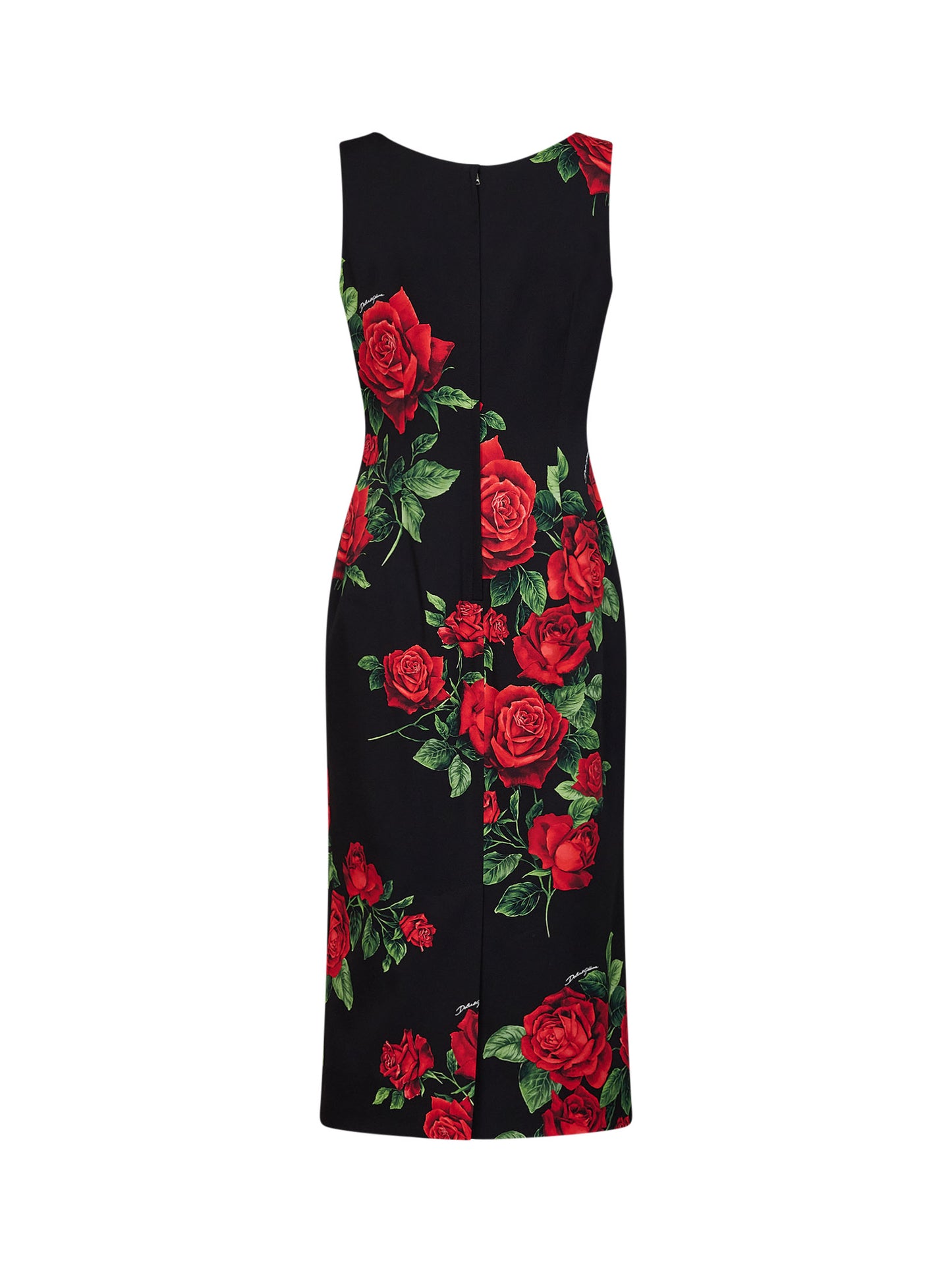 Black Rose-print stretch charmeuse midi sheath dress