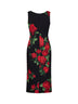 Black Rose-print stretch charmeuse midi sheath dress