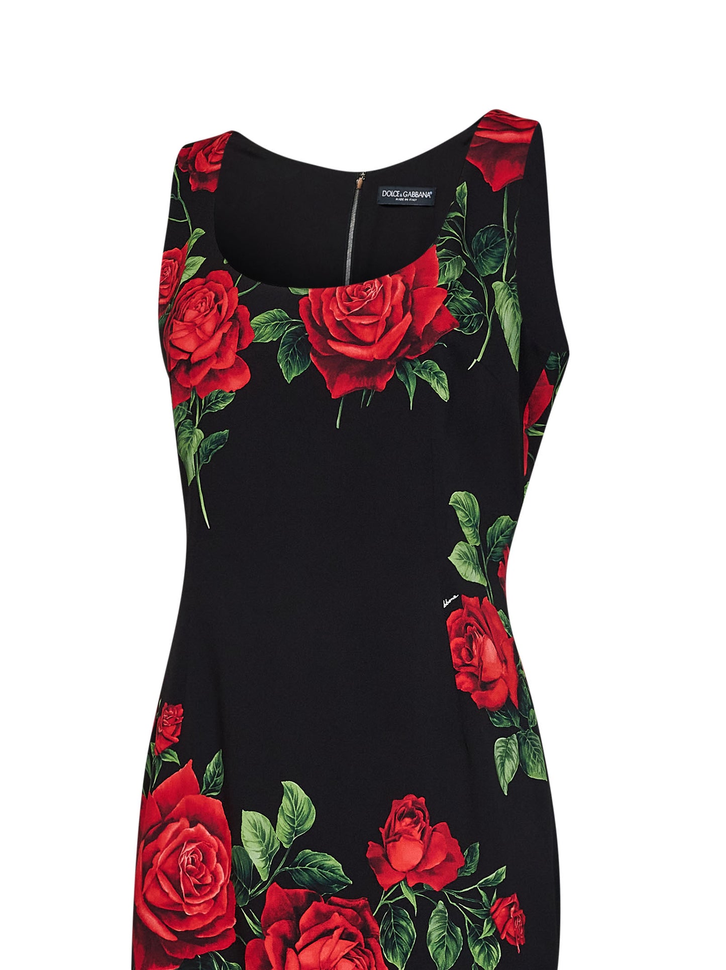 Black Rose-print stretch charmeuse midi sheath dress