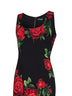Black Rose-print stretch charmeuse midi sheath dress