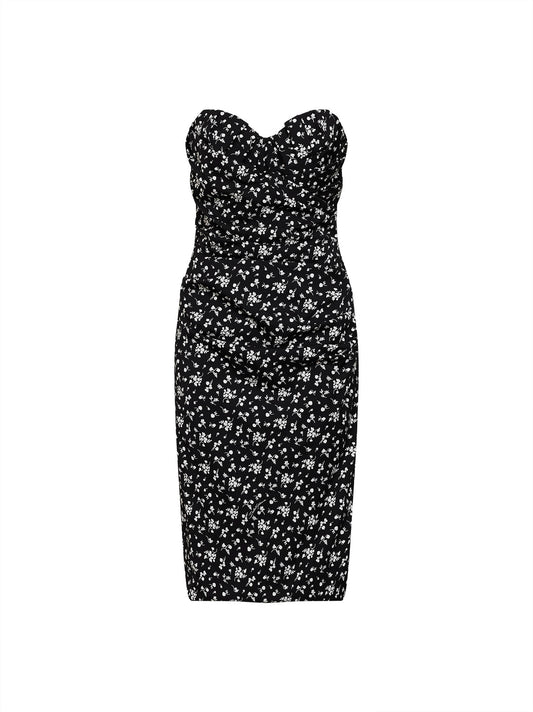 Black Fiorellini-print charmeuse midi bustier dress