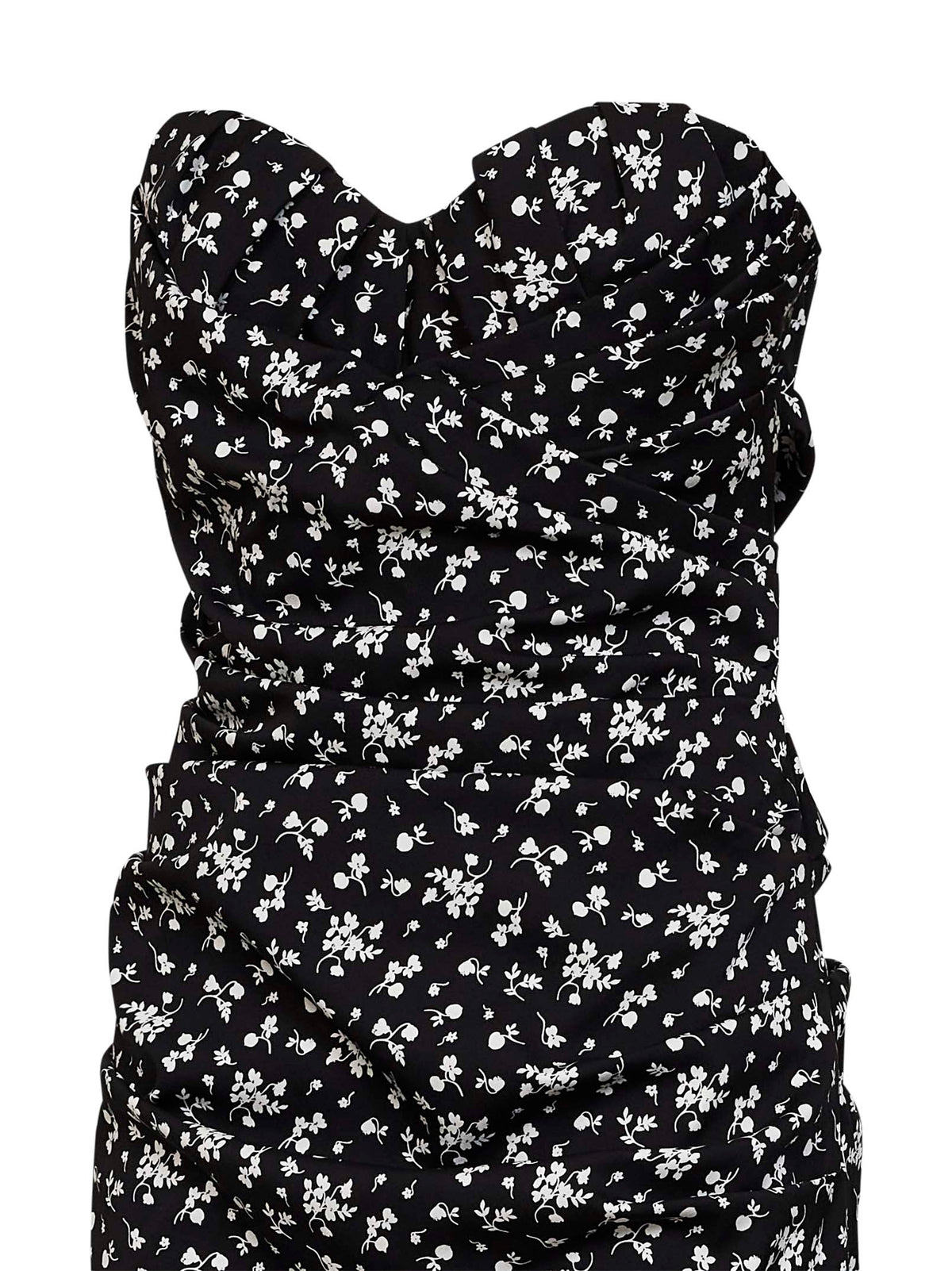 Abito bustier midi in charmeuse stampa Fiorellini nero