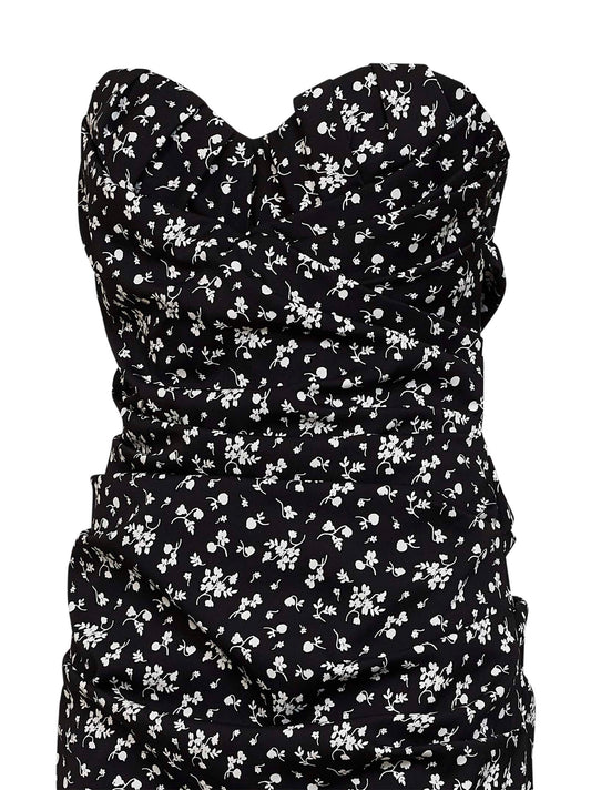 Black Fiorellini-print charmeuse midi bustier dress