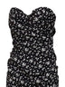 Abito bustier midi in charmeuse stampa Fiorellini nero