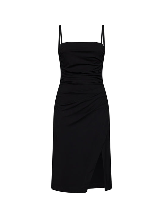 Black stretch jersey draped midi dress