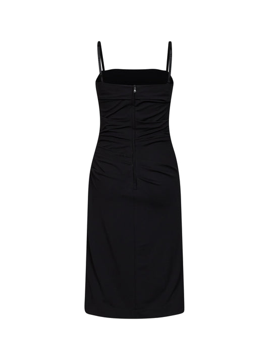 Black stretch jersey draped midi dress