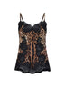 Leopard-print satin and lace camisole top