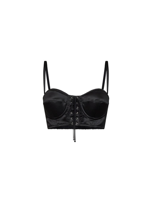 Black stretch satin bustier top