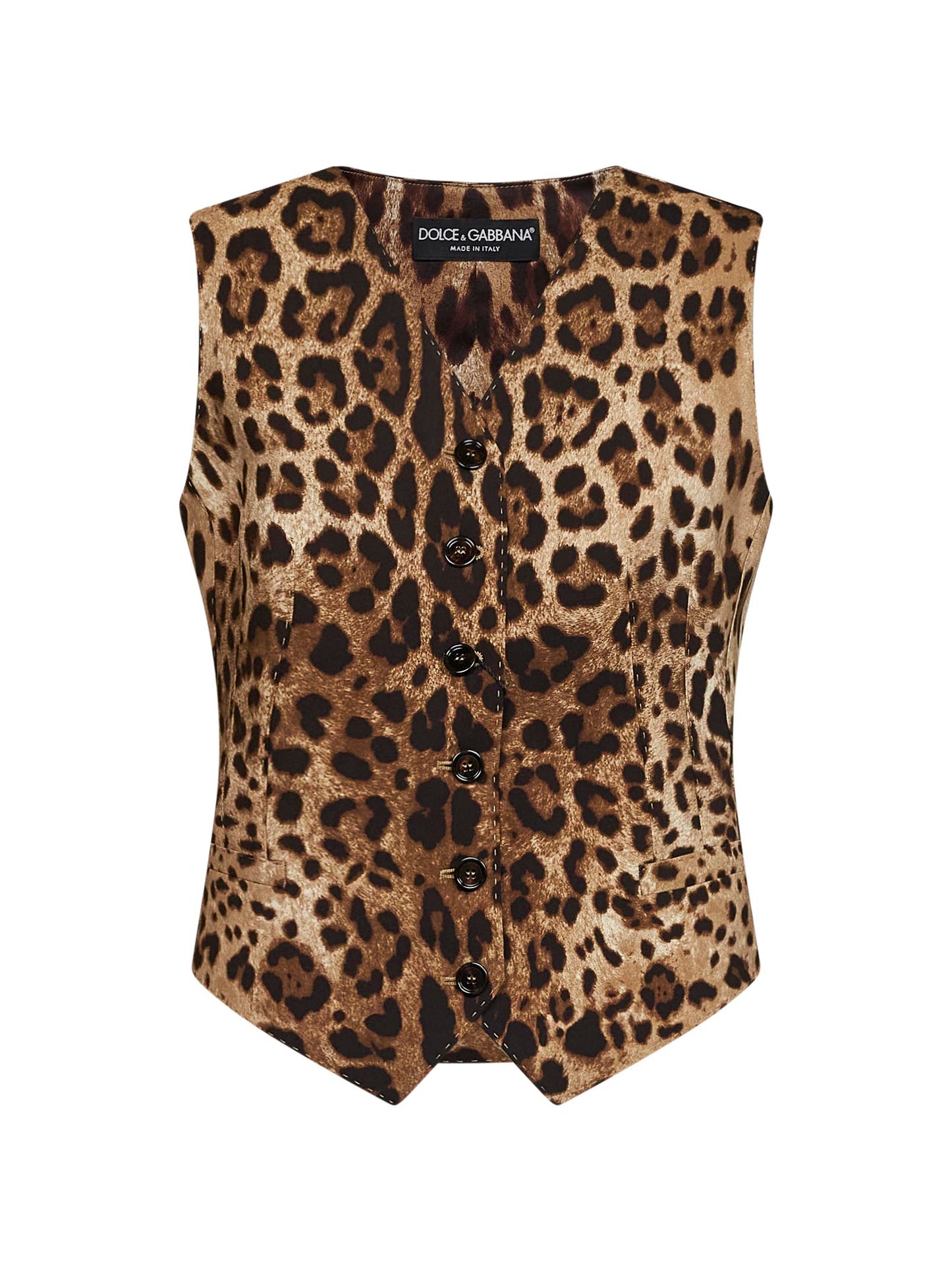 Leo-print stretch wool and silk single-breasted vest